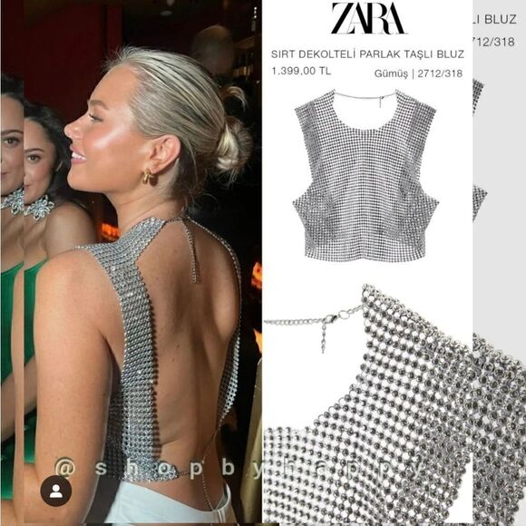 OPEN BACK RHINESTONE TOP ZARA NWT - Picture 5 of 17